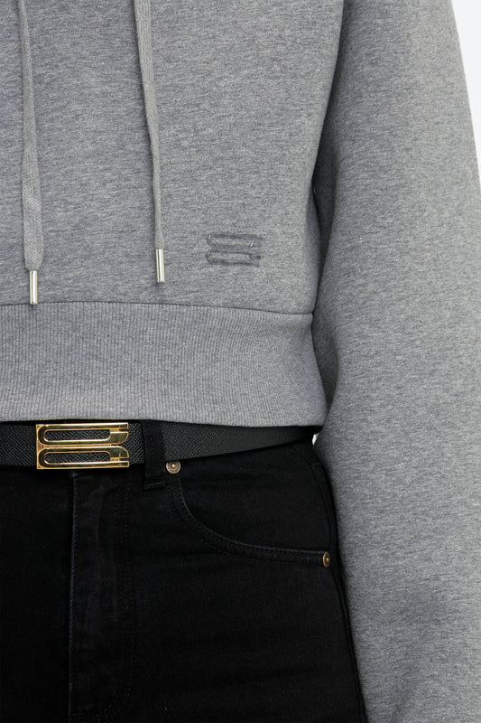 Cropped Structured Hoodie In Grey Marl