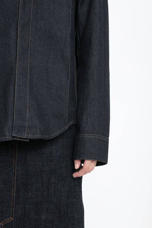 Denim Front Yoke Detail Shirt In Dark Indigo Rinse