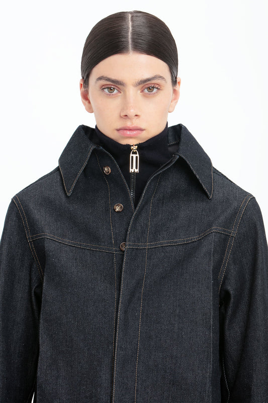 Denim Front Yoke Detail Shirt In Dark Indigo Rinse