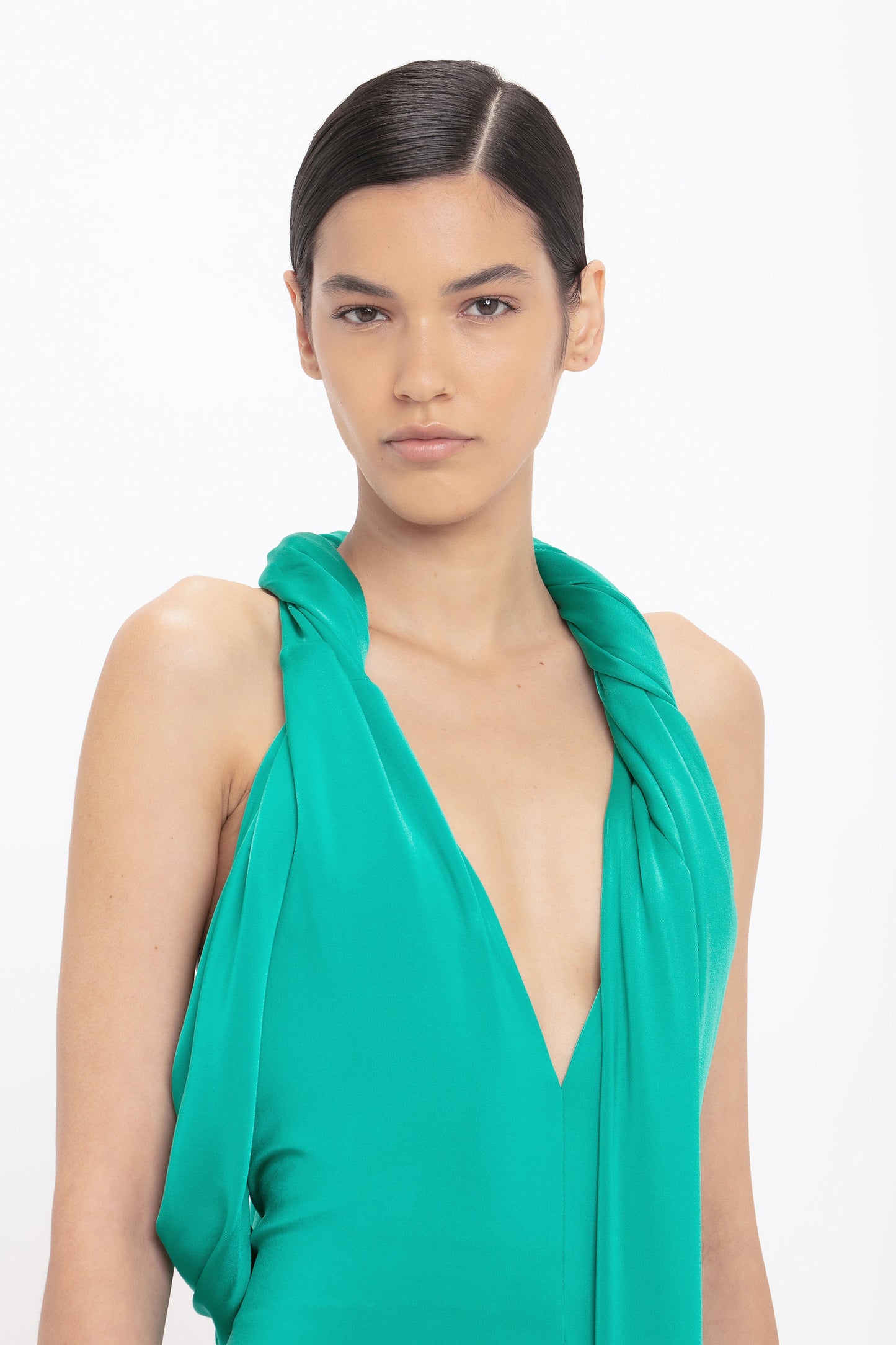 Twisted Halter Strap Jersey Dress In Peacock