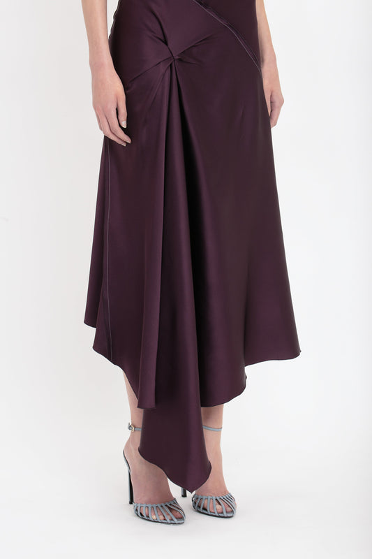 Asymmetric Draped Midi Dress In Fig