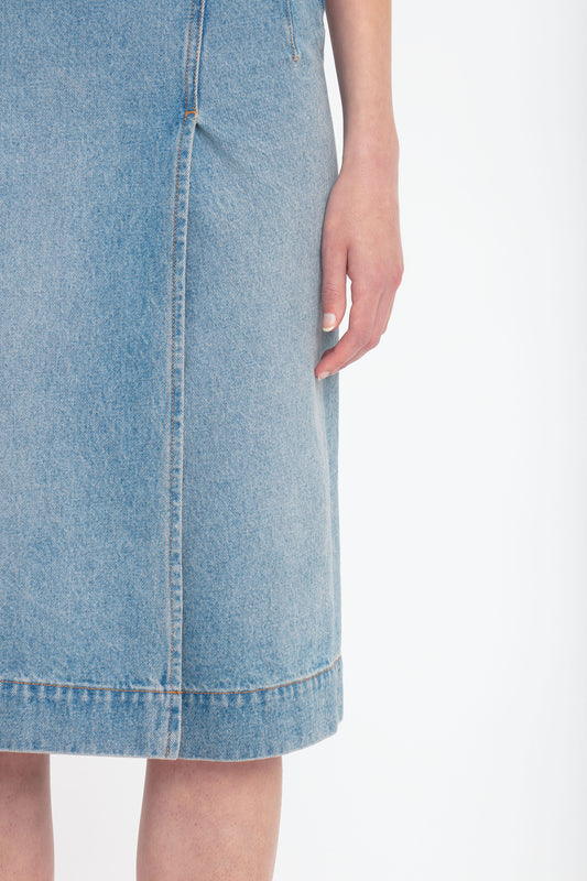 Denim Wrap Detail Skirt In Pale Blue Wash