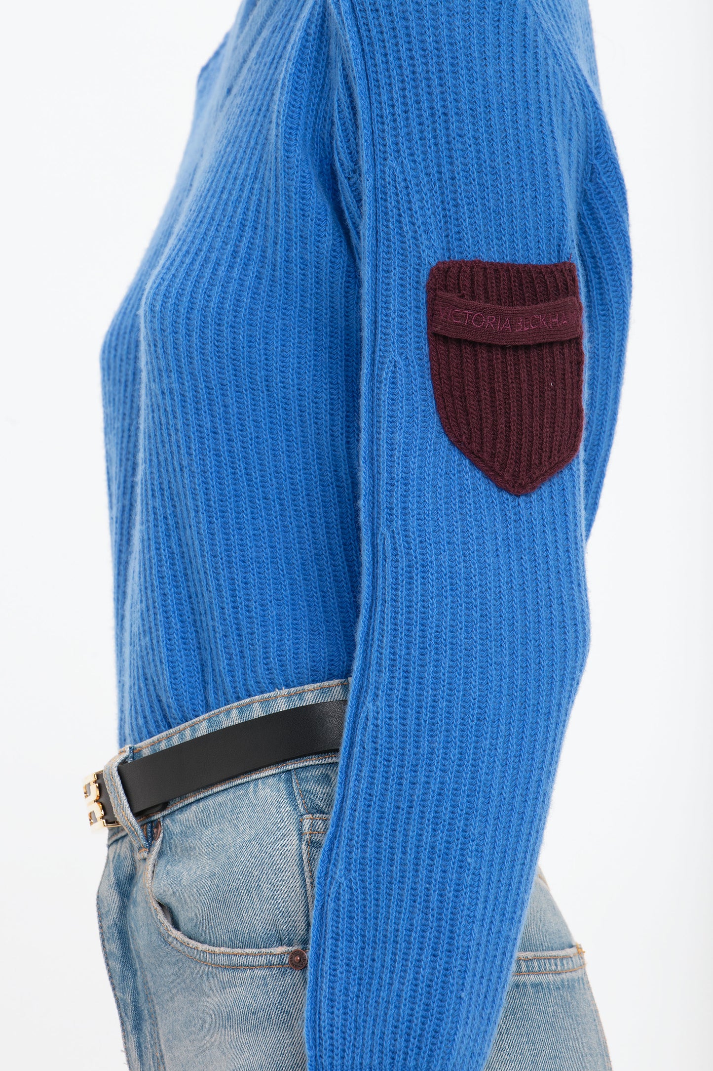 V Neck Knitted Jumper In Regatta Blue