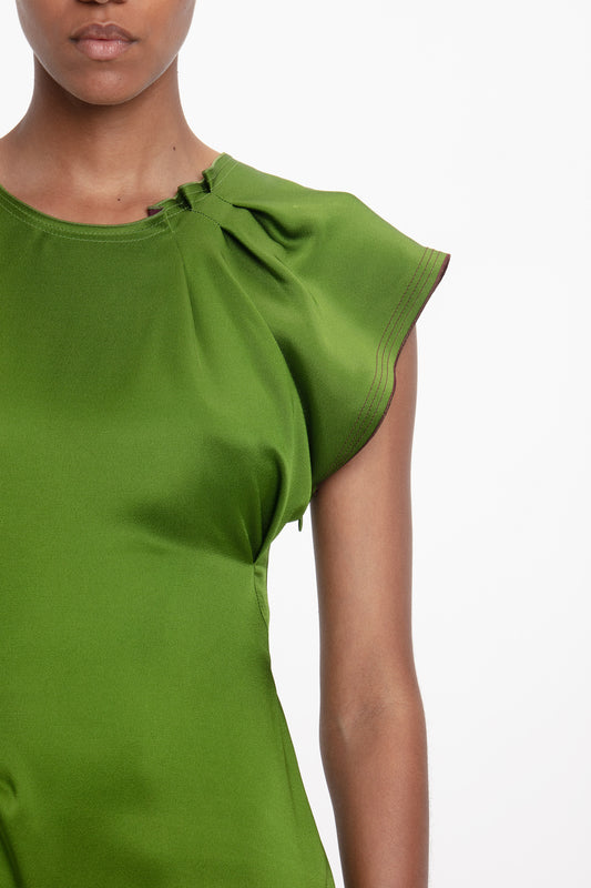 Draped Tuck Detail Midi Dress in Algae Green