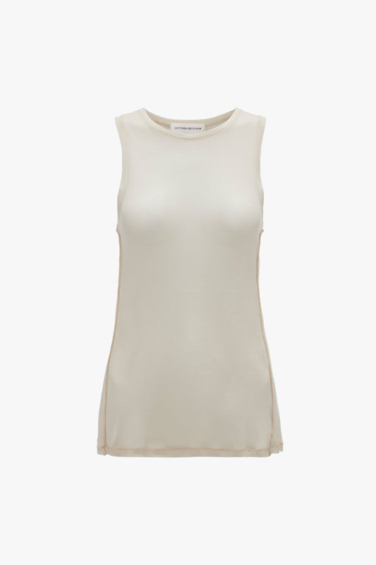 A Victoria Beckham Lightweight Tank Top In Birch with a crew neckline, shown on a plain white background.