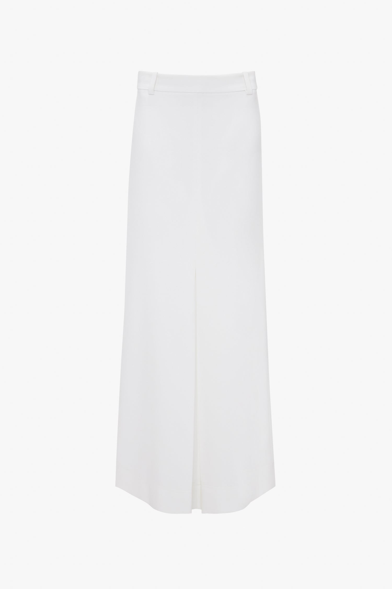 An ivory, high-waisted, Exclusive Tailored Floor-Length Pleated Skirt In Ivory crafted from recycled wool by Victoria Beckham, featuring a central front slit and belt loops at the waist.