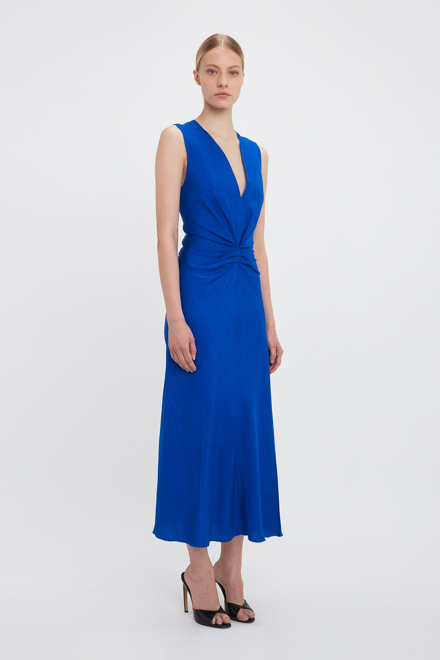 Exclusive Sleeveless Gathered Waist Midi Dress In Palace Blue