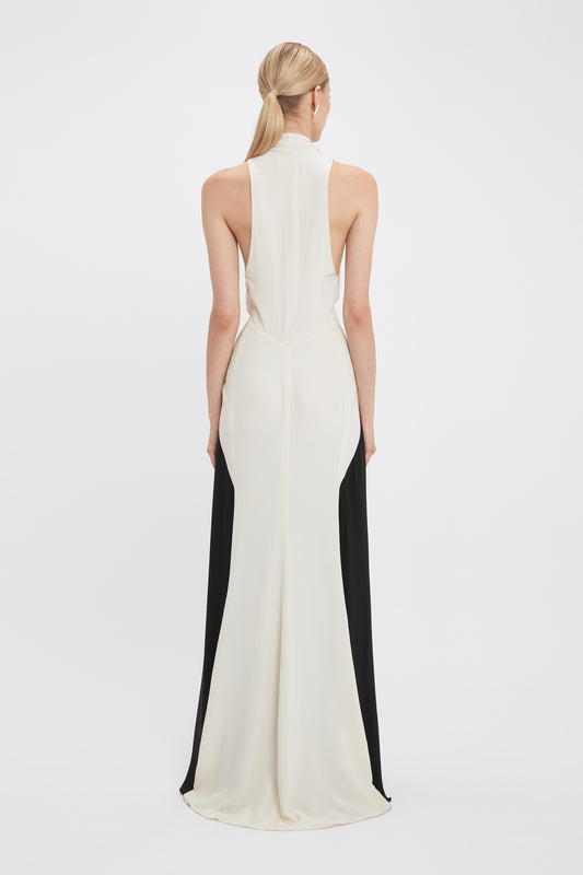 Exclusive Sleeveless Tie Detail Gown In Ivory-Black