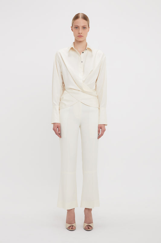 Exclusive Cropped Kick Cotton Trousers In Off White