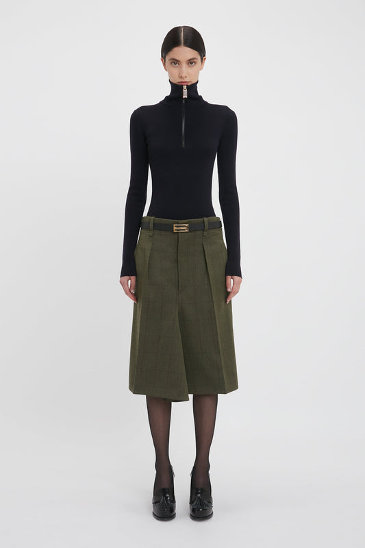 Exclusive Asymmetric Tailored Skirt In Dark Fern Check