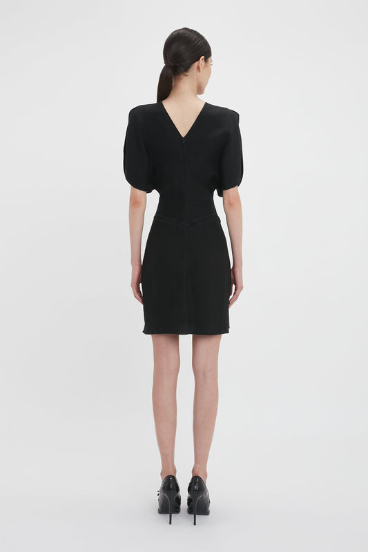 Gathered Waist Mini Dress In Black