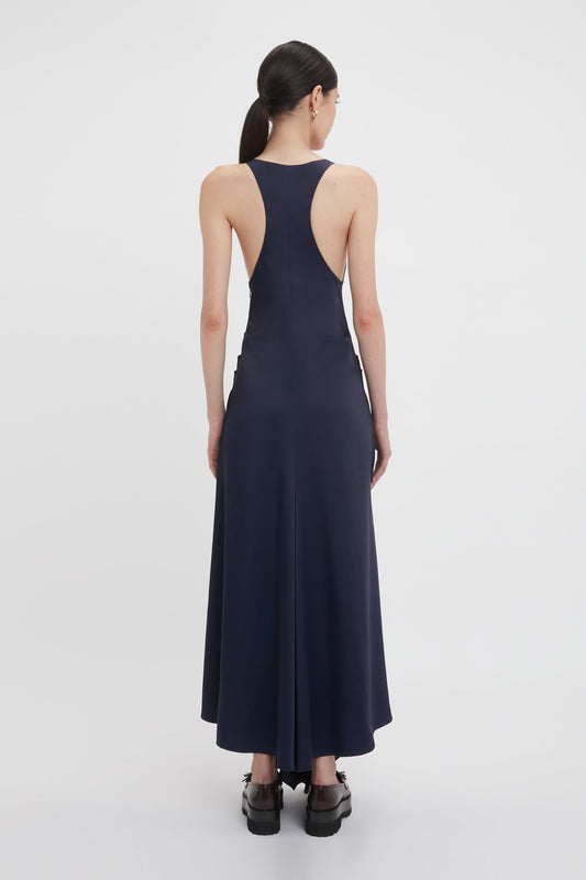 Gathered Racer Back Dress In Ink Blue