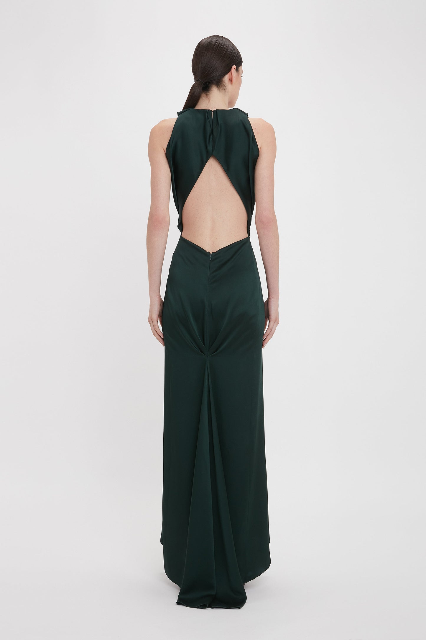 V-Neck Gathered Floor-Length Dress In Seaweed