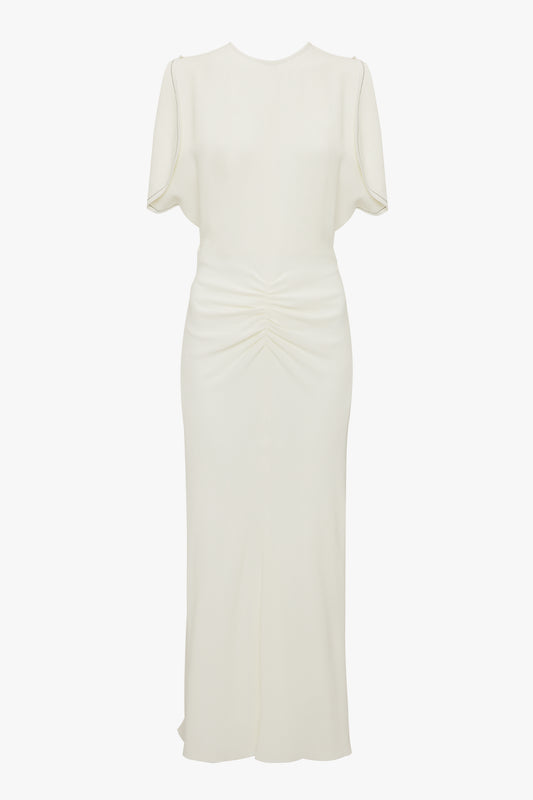 Exclusive Gathered Waist Midi Dress In Ivory