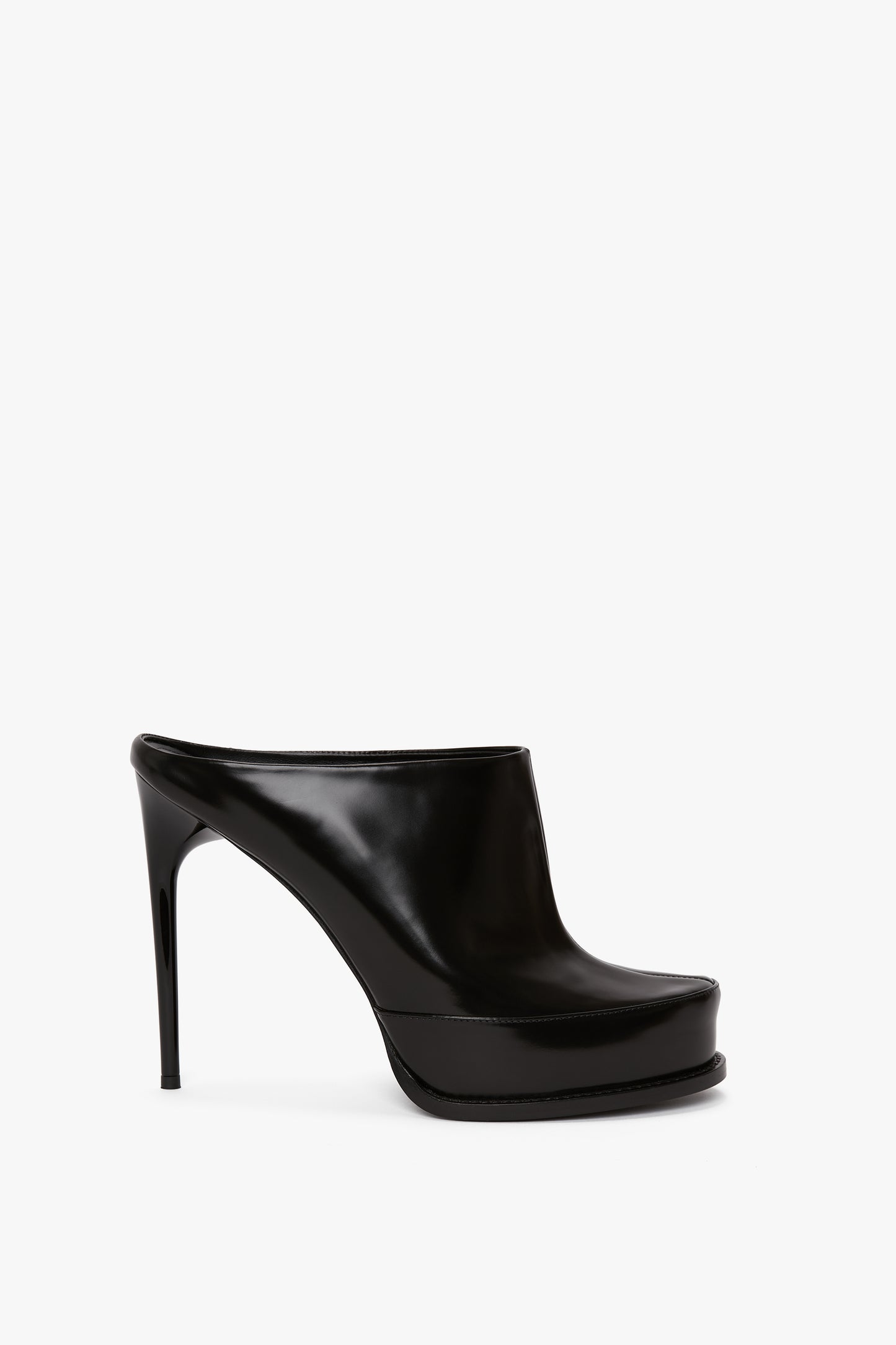 High Heeled Mule In Black Leather