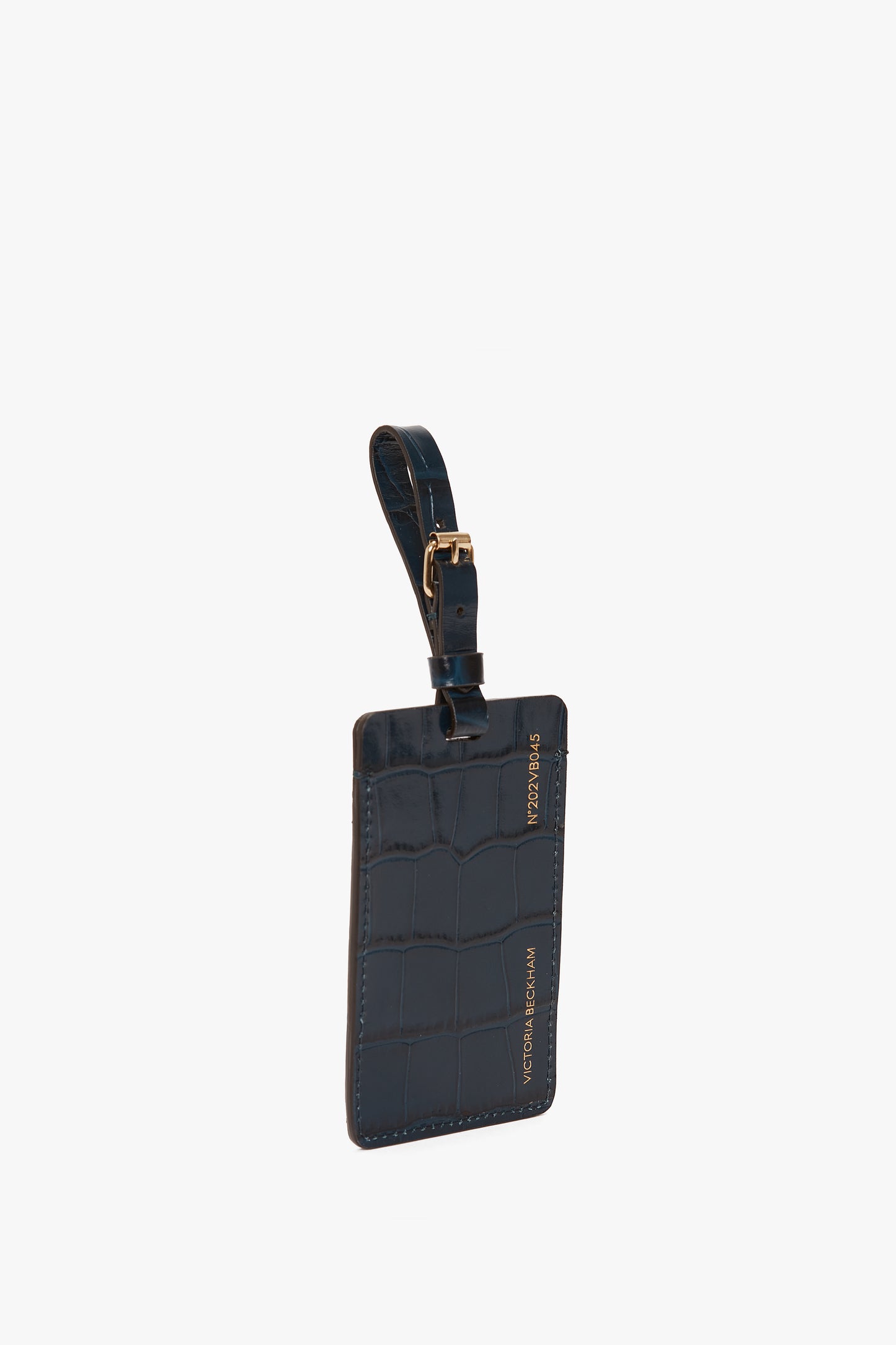 Exclusive Luggage Tag In Midnight Blue Croc Embossed Leather