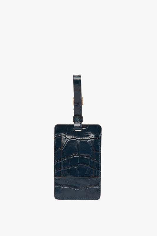 Exclusive Luggage Tag In Midnight Blue Croc Embossed Leather