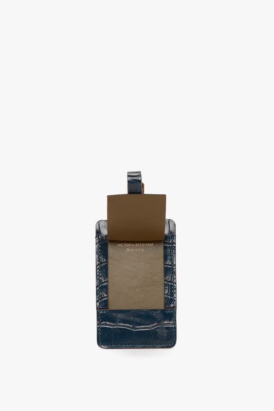 Exclusive Luggage Tag In Midnight Blue Croc Embossed Leather