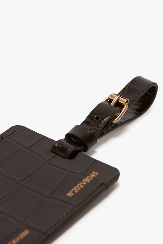 Exclusive Luggage Tag In Espresso Croc Embossed Leather