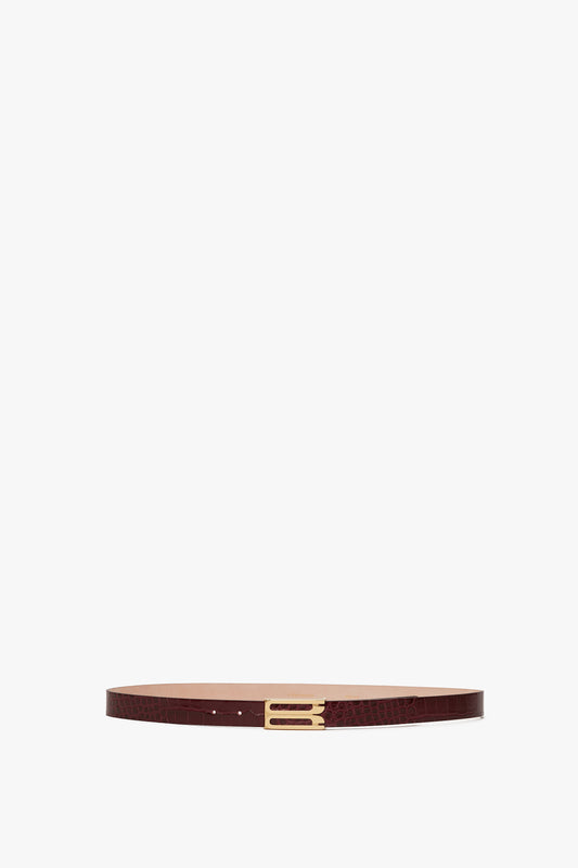 Frame Belt In Burgundy Croc Embossed Calf Leather