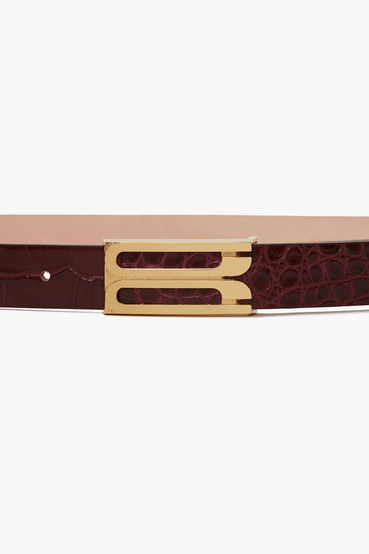 Frame Belt In Burgundy Croc Embossed Calf Leather