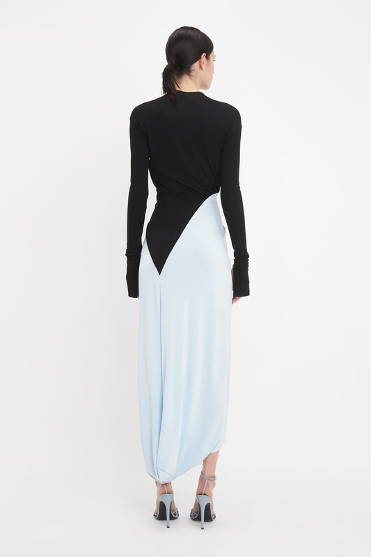 Long Sleeve Knot Detail Jersey Gown In Black-Iceberg