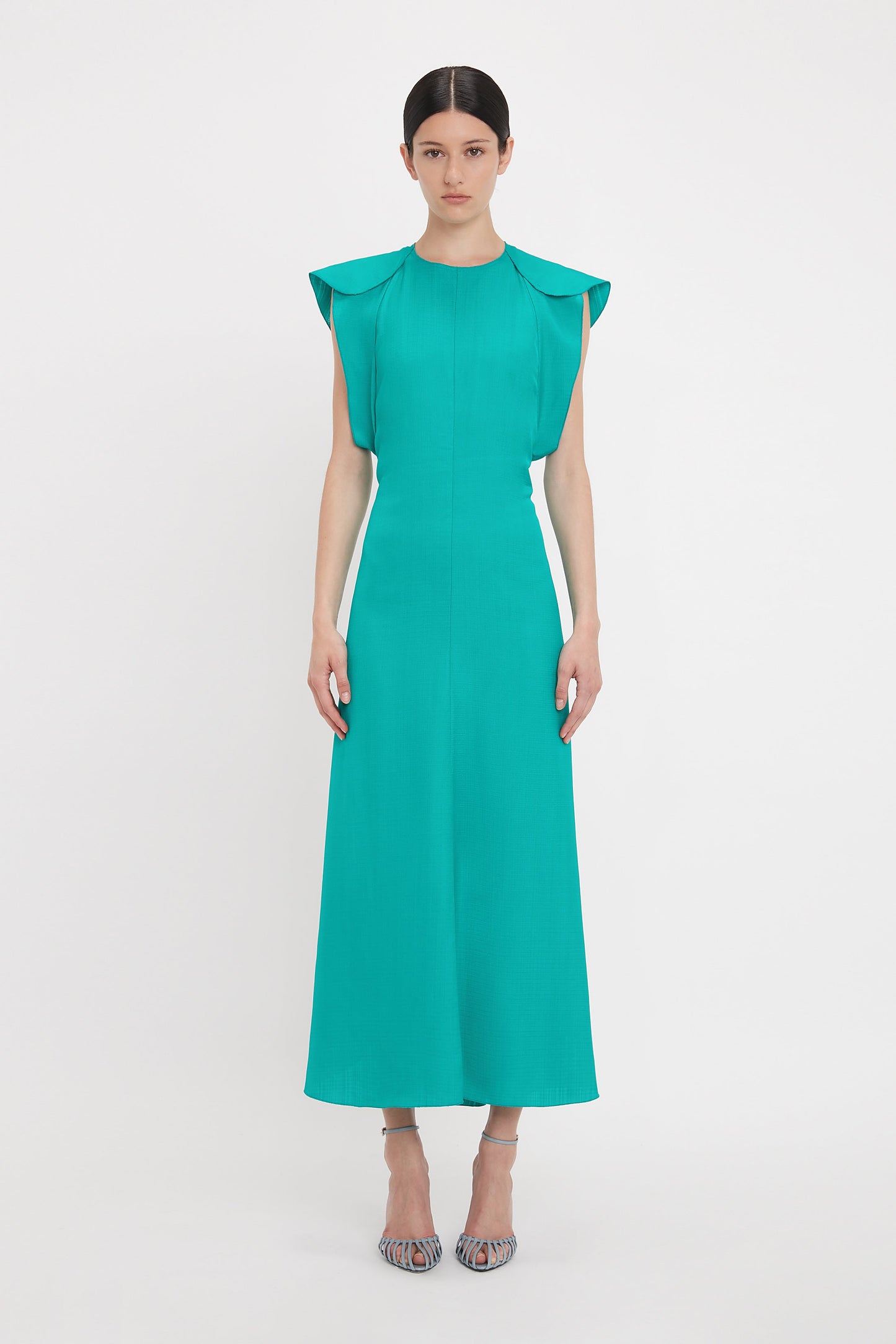 Folded Cap Sleeve Midi Dress In Peacock