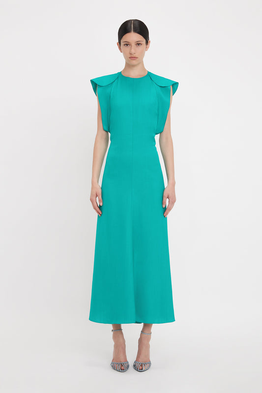 Folded Cap Sleeve Midi Dress In Peacock