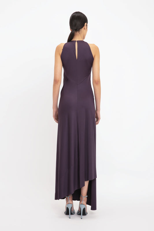 Sleeveless Drape Front Gown In Fig