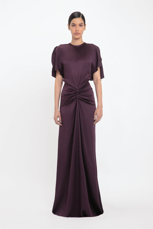 Gathered Waist Floor-Length Dress In Fig