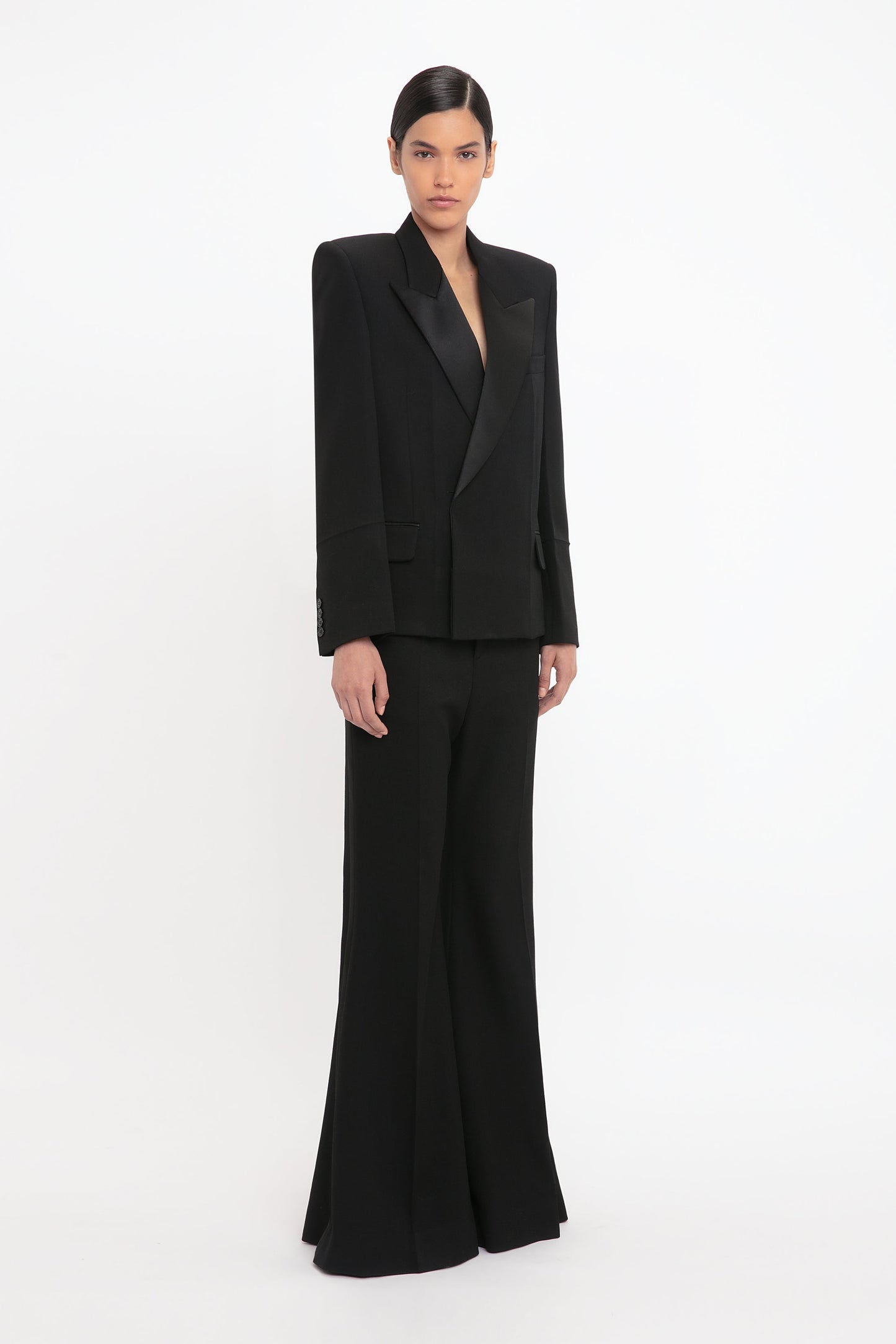 Pointed Shoulder Tux Jacket In Black