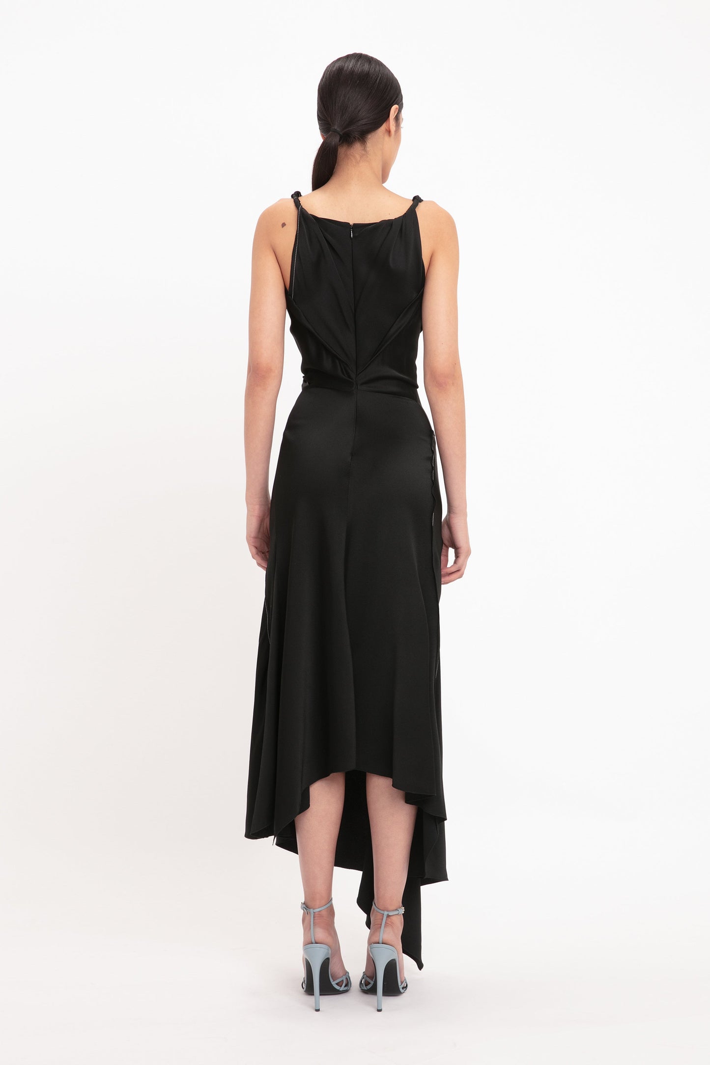 Asymmetric Draped Midi Dress In Black