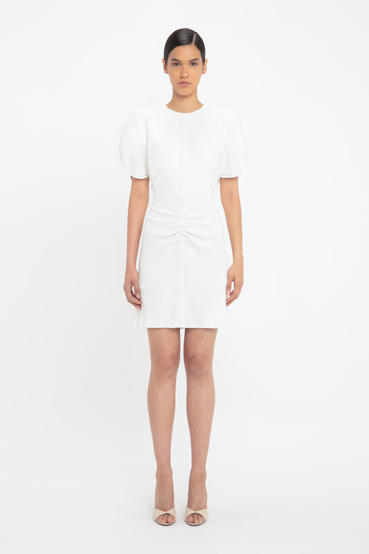 Exclusive Gathered Waist Mini Dress In Ivory