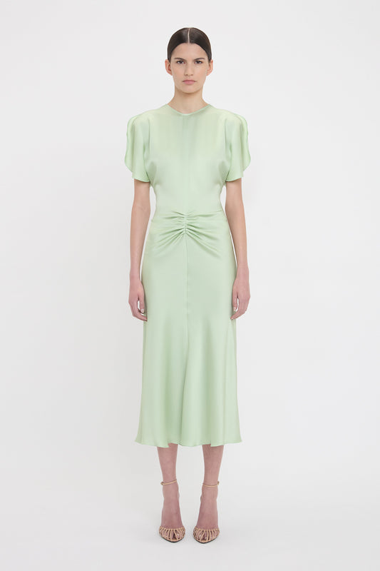 Gathered Waist Midi Dress In Jade