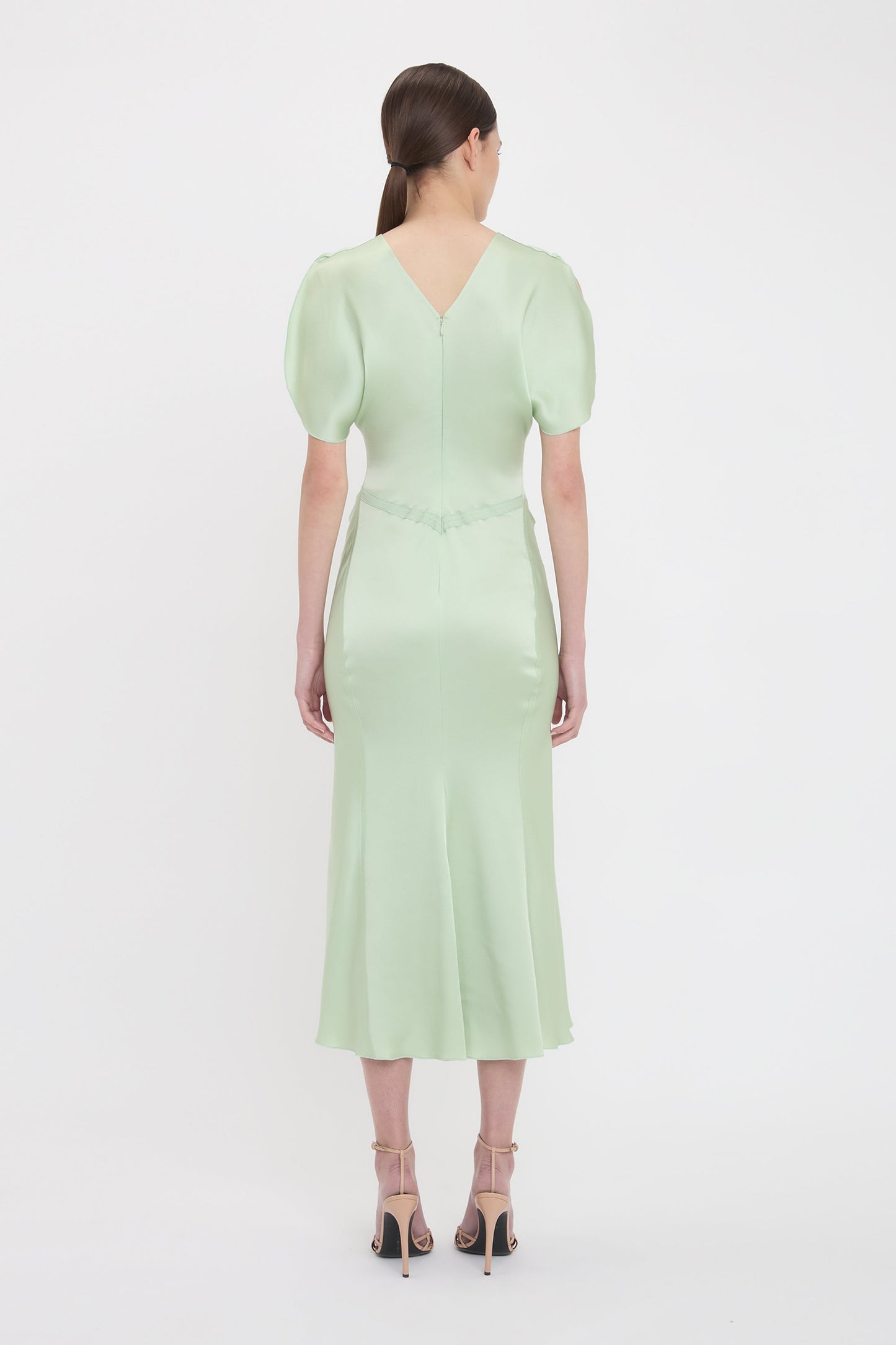 Gathered Waist Midi Dress In Jade