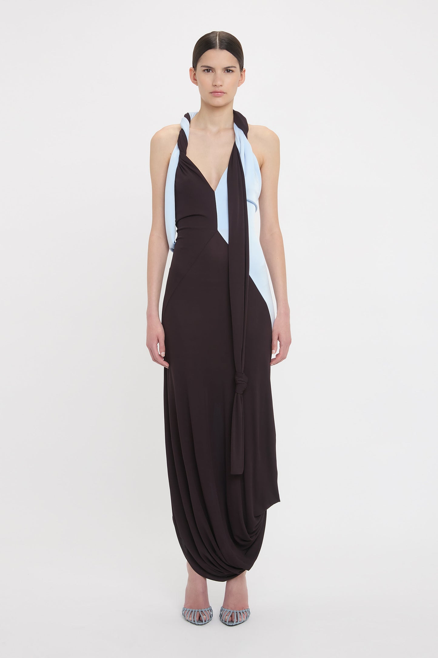 Twisted Halter Strap Jersey Dress In Ebony-Iceberg