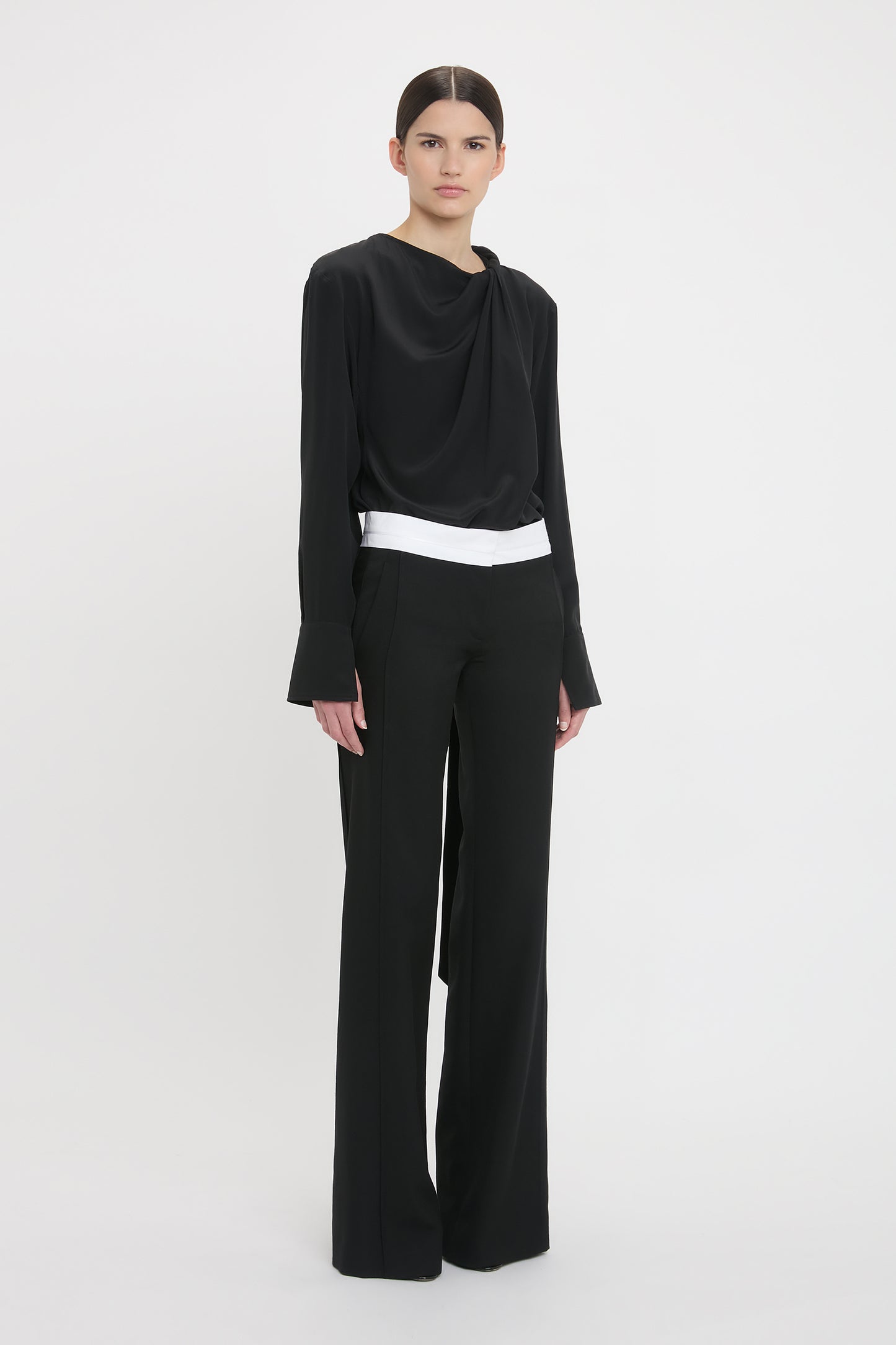 Exposed Waistband Trouser In Black