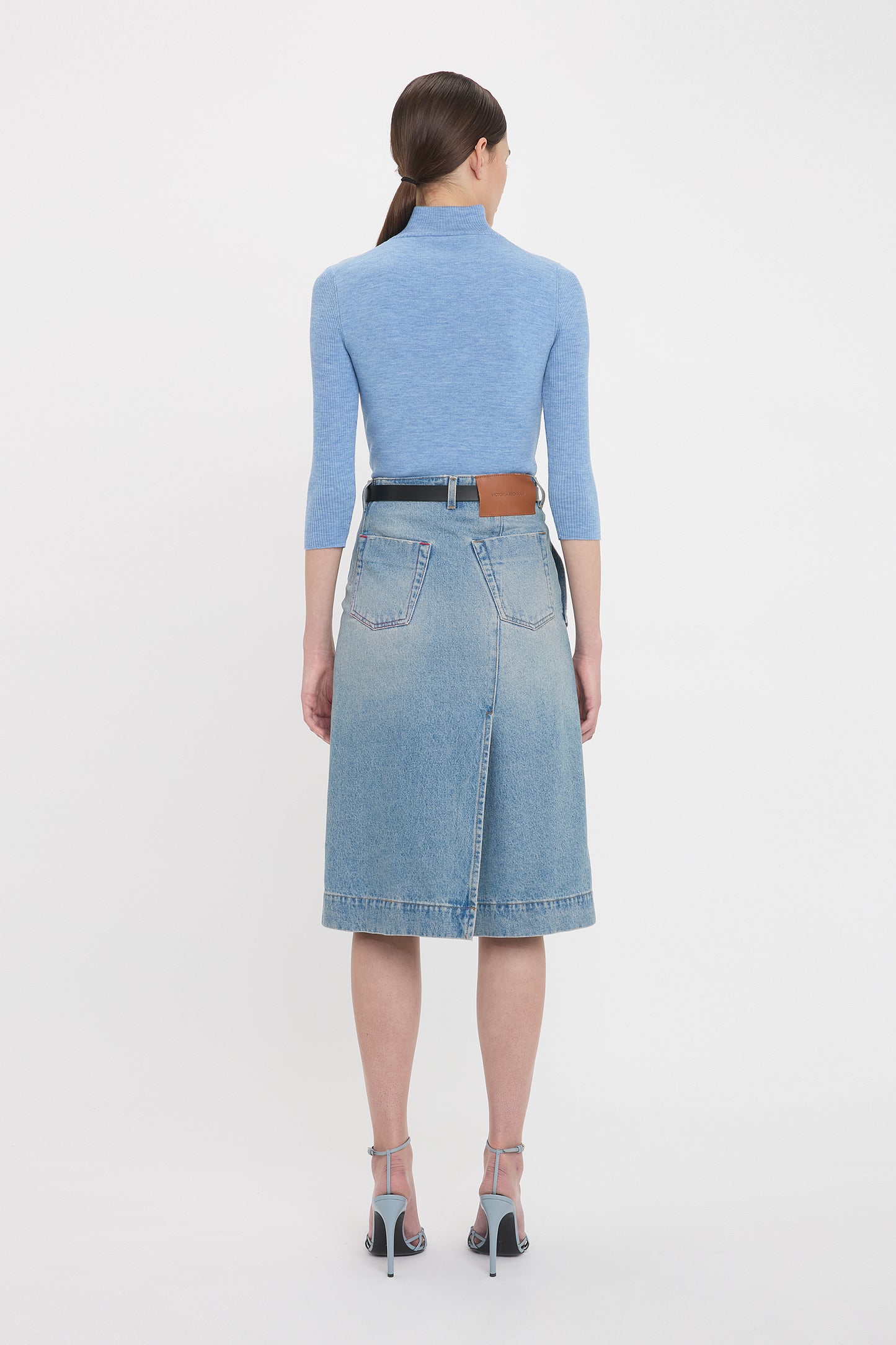 Denim Wrap Detail Skirt In Pale Blue Wash