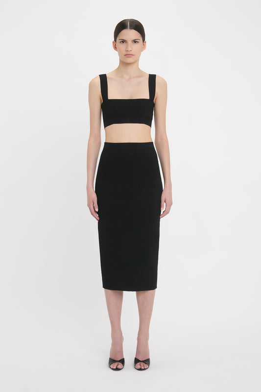 VB Body Fitted Midi Skirt In Black