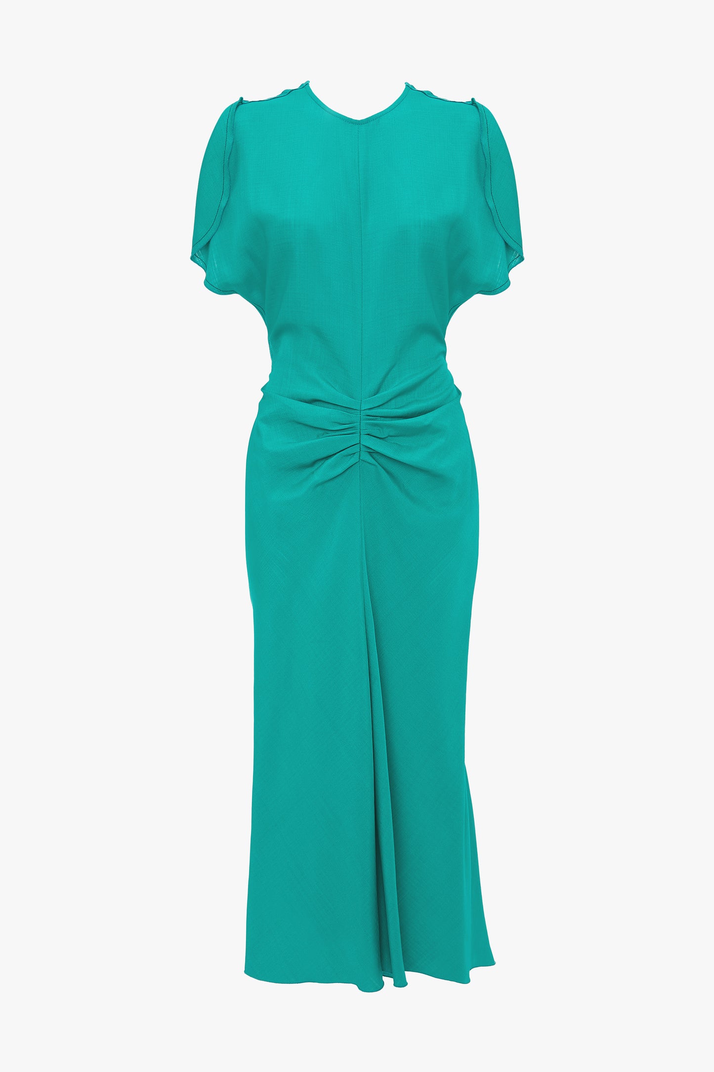 Gathered Waist Midi Dress In Peacock