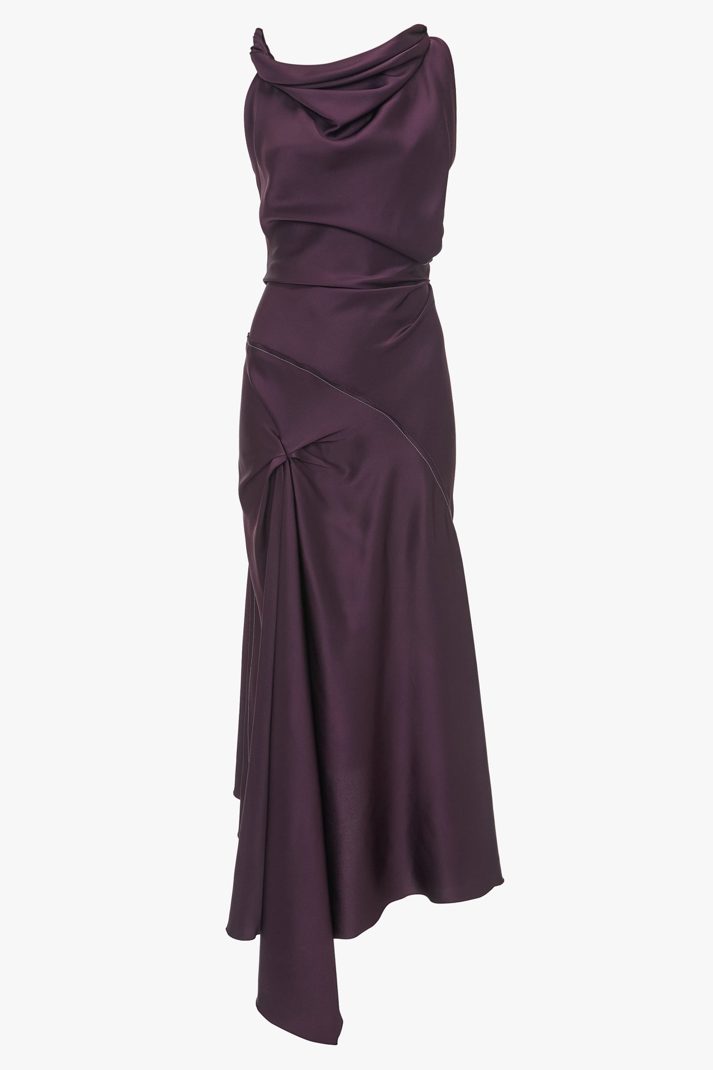 Asymmetric Draped Midi Dress In Fig