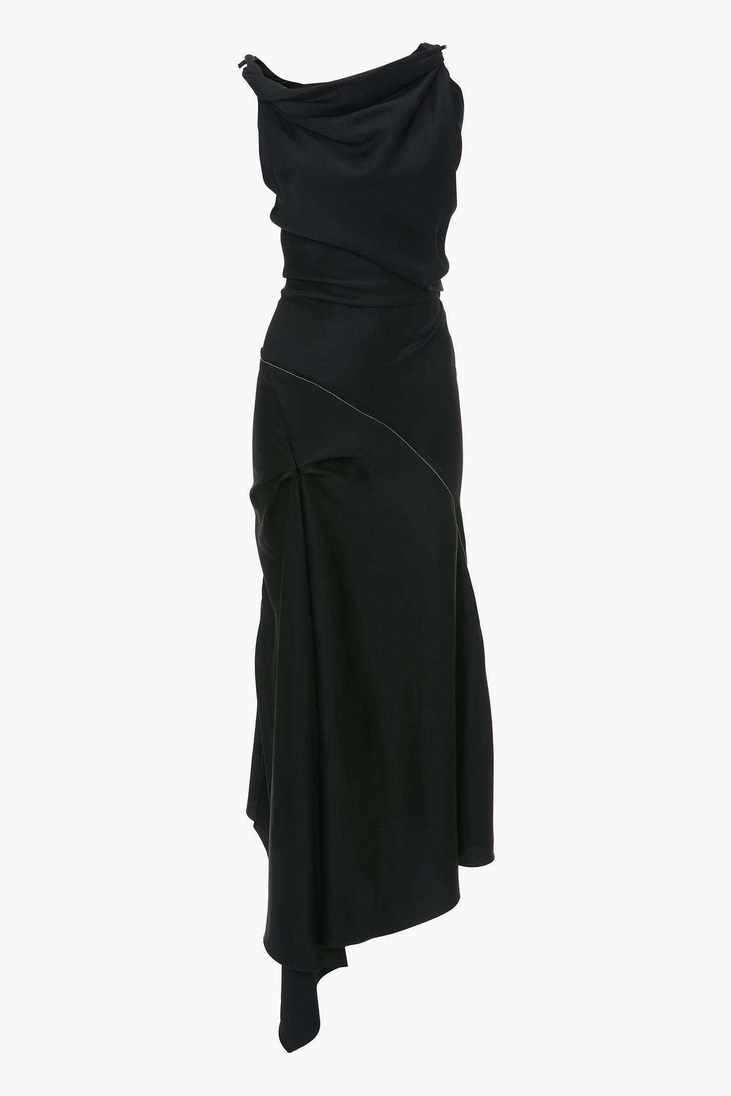 Asymmetric Draped Midi Dress In Black