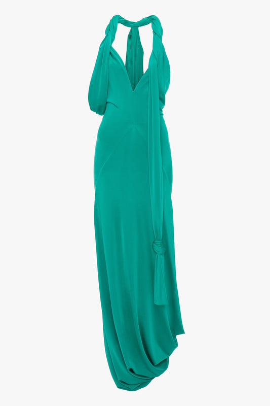 Twisted Halter Strap Jersey Dress In Peacock