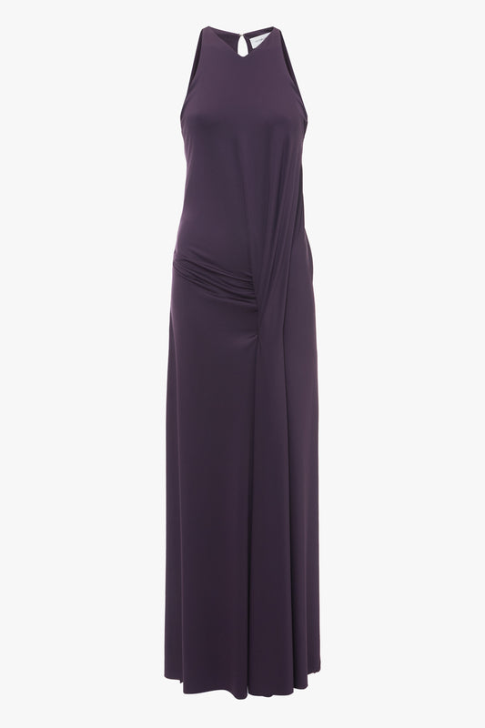 Sleeveless Drape Front Gown In Fig