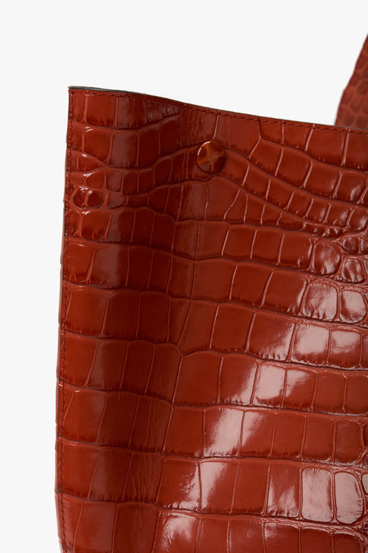 W11 Jumbo Tote In Brick Red Croc Embossed Leather