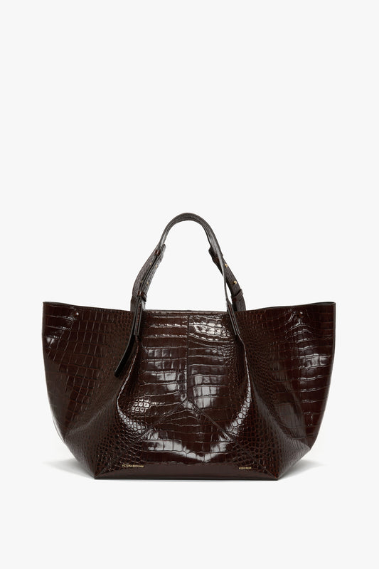 W11 Jumbo Tote In Dark Brown Croc Embossed Leather