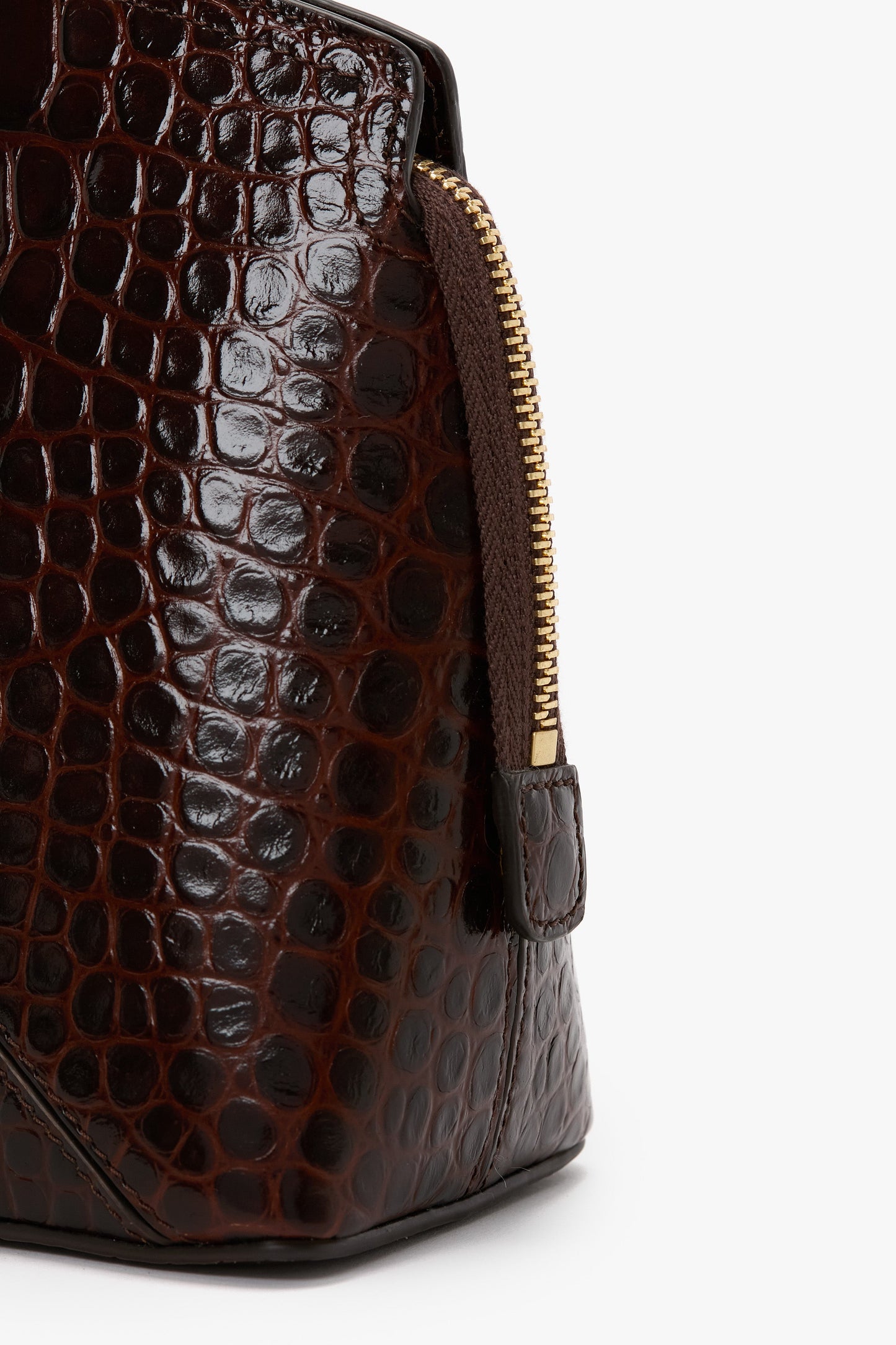 Victoria Clutch Bag In Dark Brown Croc Embossed Leather