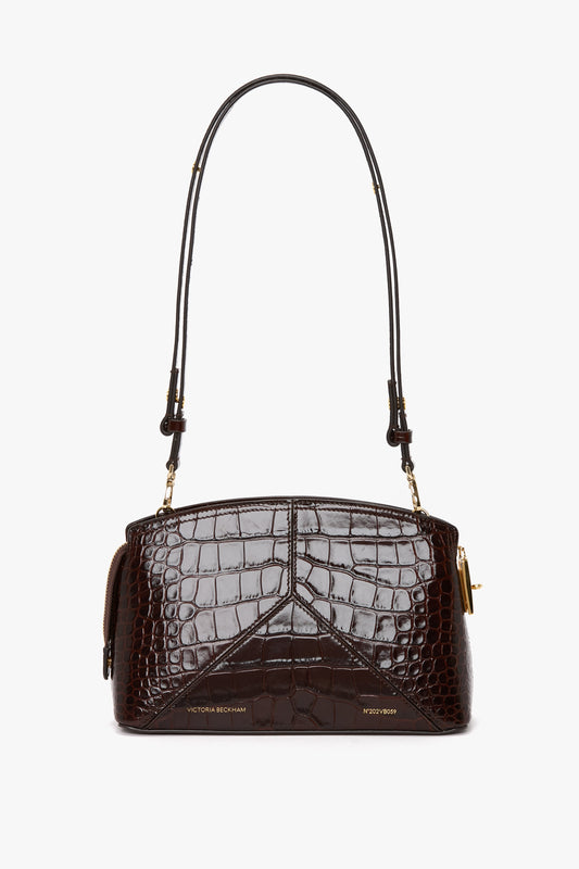 Victoria Crossbody Bag In Dark Brown Croc Embossed Leather