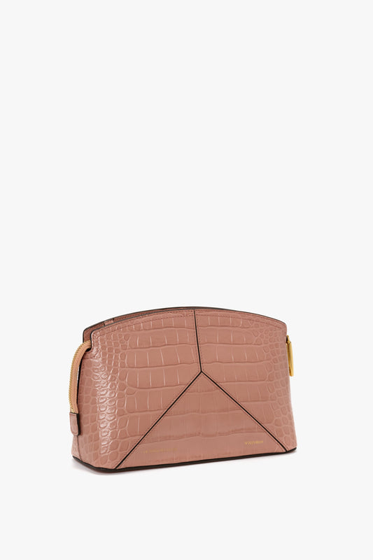 Victoria Crossbody Bag In Blush Pink Croc Embossed Leather