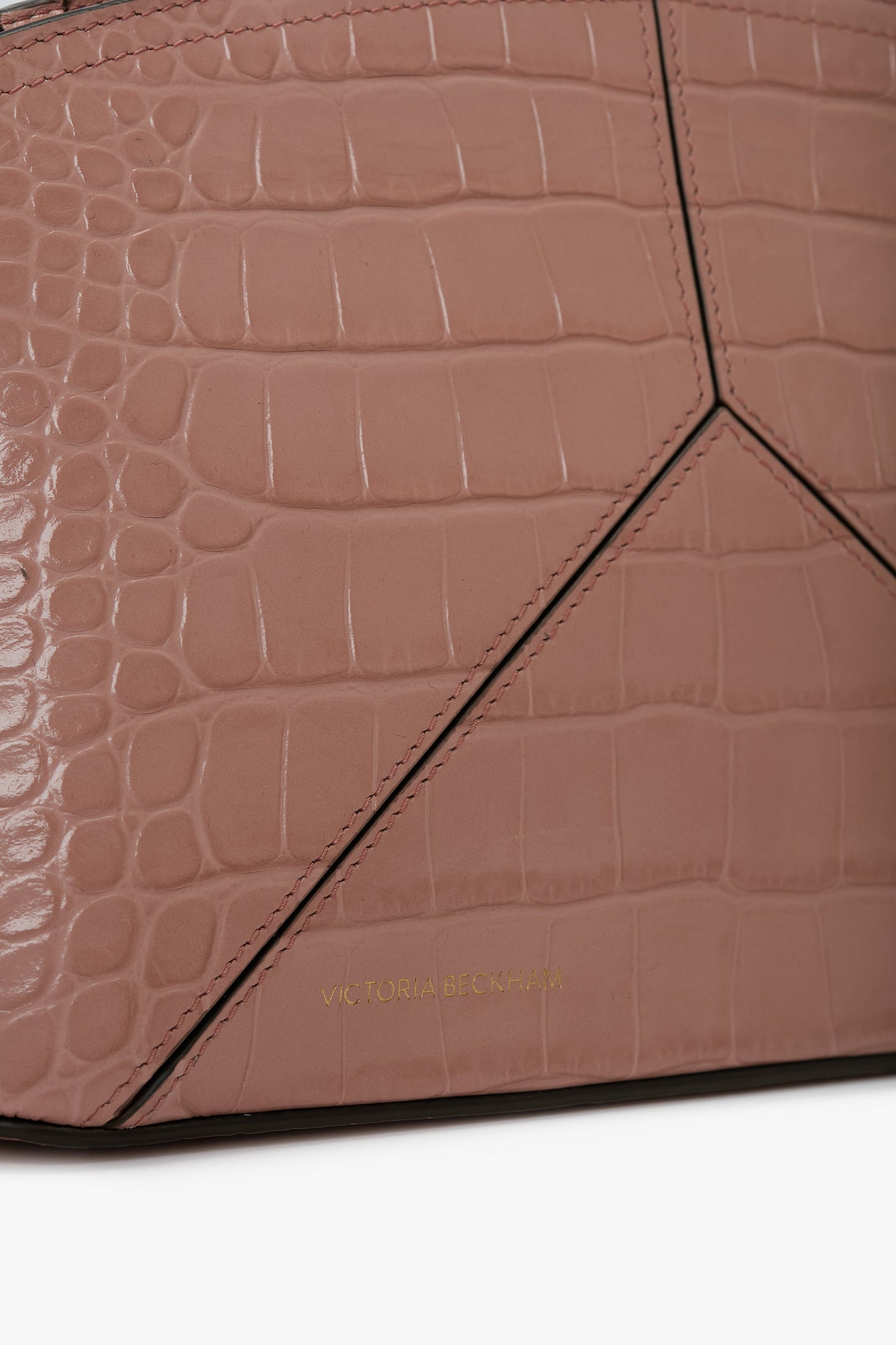 Victoria Crossbody Bag In Blush Pink Croc Embossed Leather